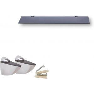 TIANYI-&Eacute;tag&egrave;re Murale en Verre 40cm pour Salle de Bain, &Eacute;tag&egrave;re de Douche Noire avec Verre de S&eacute;curit&eacute; Tremp&eacute; 6mm et Supports M&eacute;talliques - Neuf