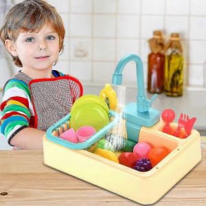 Jouets d'évier de cuisine avec eau courante, 19 pièces, cadeaux éducatifs pour filles et garçons - S-Yvan-rouge - Neuf
