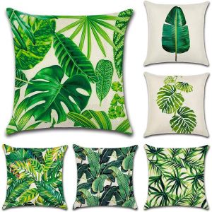 Eryi-Extérieur Housse De Coussin, Lot De 6 Imperméable Plante Tropicale Verte Motif Canapé Taie D'oreiller Pour Patio Jardin Salon Chambre Décoration, 45x45cm - Neuf