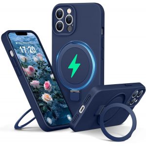 Maa-Liquid Silicone Coque Pour Iphone 13 Pro Max With Magnetic Ring Stand, Upgraded Camera Protection Mil-Grade Drop Shockproof Soft Anti-Scratch Microfiber Lining Silicone Coque(Bleu Marine) - Neuf