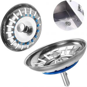 Lot de 2 bouchons de bonde d'&eacute;vier, bonde de bonde &agrave; double fonction de 80 mm pour &eacute;vier de cuisine. - Neuf