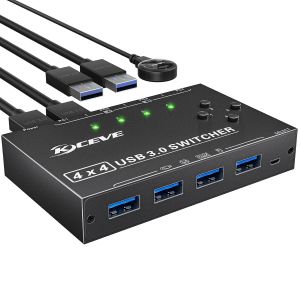 Commutateur USB 3.0 4 PC, YOUTINGHDAV 4 en 4 sorties USB Switch 3.0, bo&icirc;te de commutation USB pour clavier, souris, imprimante, scanner, PC, avec t&eacute;l&eacute;commande filaire et 4 c&acirc;bles USB 3.0 - Neuf