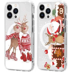 SJZG-2 Pi&egrave;ces No&euml;l Coque Magn&eacute;tique Pour Iphone 13 Pro Max 6,7'', Etui En Motif Dessin Cadeau De No&euml;l Compatible Avec Magsafe, Housse Christmas Silicone Bumper Cover Pour Iphone 13 Pro Max, Cerf 02 - Neuf