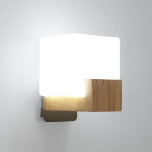 Applique Murale Int&eacute;rieure Bois, Lampe Murale Chambre Vintage, E27 Abat-Jour En Verre Lanterne Murale Pour Chambre Couloir Salon Escalier, Ampoule Non Incluse, Carr&eacute; - Neuf