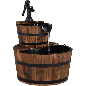 Mevronisshop-Fontaine &Agrave; Eau &Agrave; 2 Couches En Sapin Carbonis&eacute;, &Eacute;coulement D&iquest;Eau Ajustable, Fontaine Ext&eacute;rieure Avec Pompe Manuelle D&eacute;corative, Id&eacute;al Pour Jardin Ou Cour, Marron Fonc&eacute; - Neuf