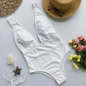 Maillot De Bain Une Pièce Taille Haute Décolleté En V Profond Pour Femme, Monokini Dos Nu, Taille Haute, Vêtements De Plage, 2025 - Neuf
