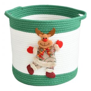 Panier de rangement en corde de coton sur le thème des vacances, panier tissé à la main, organisateur de jouets pour enfants, panier élégant pour cadeaux de Noël-Vert - Neuf