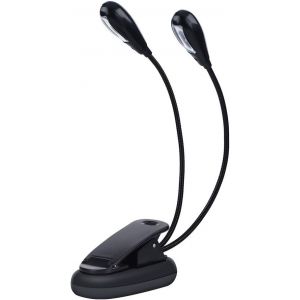 Lampe Pupitre Musique,8 Led Mini Liseuse Double Tête Réglable Pince Livre Lumière E Reader Light Usb 360° Cou Flexible Nuit Chevet Lire Au Lit Enfant Camping Voyage Partitions Noir - Neuf