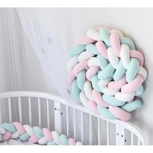 Tour De Lit Coussin Serpent Coussin Tressé Pare-Chocs Velours 3m - Blanc+Rose+Vert - 300cm - Neuf