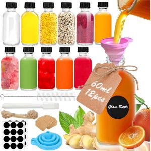 Kal-12 Petite Bouteilles En Verre Réutilisable De 60ml, Petite Bouteille Shot De Jus, Mini Bouteille En Verre Portable Pour Jus De Gingembre, Jus, Whisky Huiles Essentielles, Spiritueux - Neuf