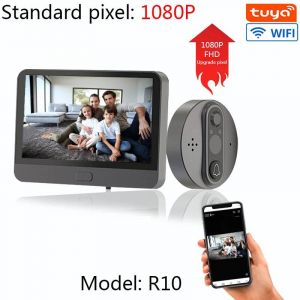 Caméra de judas de porte vidéo WiFi,visionneuse de sonnette avec moniteur LCD,vision nocturne,contrôle Tuya,appartement,sécurité à domicile--R10 - Neuf