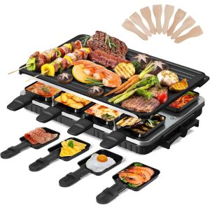 NouvelHorizonstore-2-en-1 Appareil a Raclette 8 Personnes Machine a Raclette Anti-adh&eacute;sif Plaque de Cuisson Bilat&eacute;ral Appareil Raclette Surface de cuisson 44 x 30 cm 1300W - Neuf
