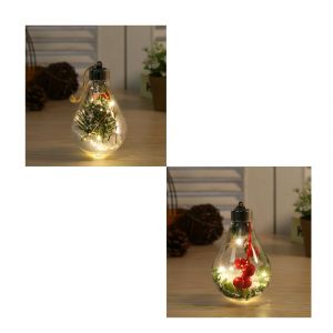 Lot de 2 boules de Noël transparentes, décoration de Noël, simulation créative, ampoule, pendentif décoratif pour arbre de Noël, boule en plastique B - Neuf