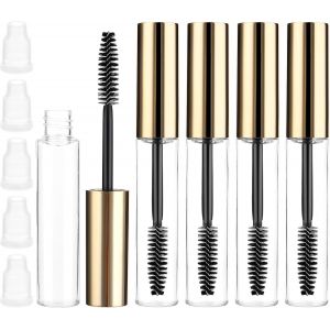 Lot De 5 Tubes De Mascara Vides De 10 Ml Pour Huile De Ricin,Tube De Mascara Transparent Avec Baguette,Tube De Mascara Vide Et Baguette (Doré) - Neuf