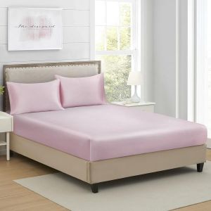 Drap Housse Satin 180x200cm Rose Bonnet 30 Cm Microfibre Motif Drap De Lit Soie Drap-Housse 180 X 200cm Uni Lisse Respirant Pour Matelas Épais,Grand Bonnet 180 200 - Neuf