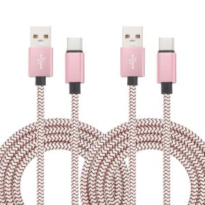Sjzg-Lot De 2 C&acirc;bles De Charge Tress&eacute;s Usb De Type C, 2,4 A De Type C Vers Usb A, 3 M, Pour Tablette, T&eacute;l&eacute;phone, Lampe De Bureau Led, Drone, Rose - Neuf