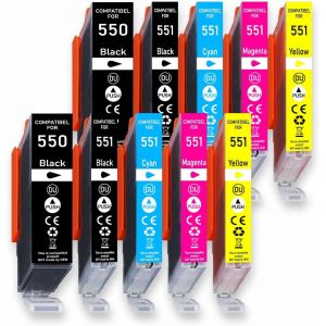 Canon PGI550XL CLI551XL Lot de 10 Cartouches d'encre avec Puce et indicateur de Niveau pour Canon Pixma iP7200,iP7250,MG5400,MG5500,MG550,MG5600,MG5650,MG5655 - Neuf