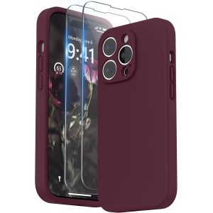 Kal-Coque Compatible Avec Iphone 14 Pro Avec Verre Trempé, Silicone Liquide Protection Individuelle Pour Chaque Objectif Épaissie Etui Pour Iphone 14 Pro 6,1 Pouces, Prune - Neuf