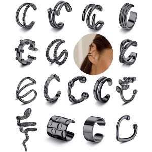 Kal-16 Pcs Clip Boucles D'oreille Pour Femmes Hommes R&eacute;glables Ear Cuff Manchette D'oreilles Non-Piercing Cartilage Clip Sur Wrap Boucle D'oreille Ensemble Or/Argent/Noir/Or Rose - Neuf