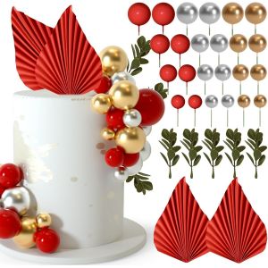 ERYI-Lot De 64 Mini Ballons Pour Décoration De Gâteaux, Boules, Décorations De Gâteaux Pour Baby Shower, Décorations De Gâteaux D'Anniversaire(Or Rouge) - Neuf