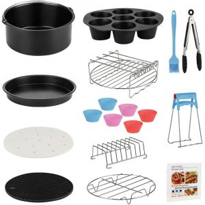 Kit Accessoires Pour Friteuses &Agrave; Air, 13Pcs 8 Pouces Accessoires De Friteuse Pour Friteuses &Agrave; Air Inclure Double Couche Avec 4 Brochette, Plat &Agrave; Pizza, Porte Toast, Pince Cuisine E[CHU10500692] - Neuf