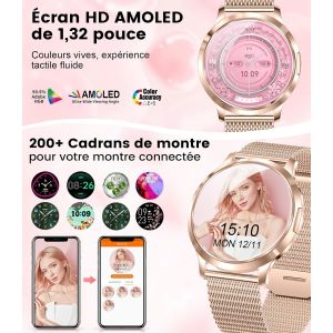 Montre Connectée Femme Avec Appel Bluetooth,1.32'' Amoled Display Montre De Fitness Avec 110+ Modes Sport/Fréquence Cardiaque/Cycle Menstruel/Sommeil,Ip68 Etanche Pour Ios Android - Neuf