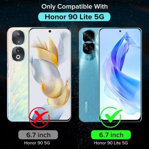 3 en 1 Coque pour Honor 90 Lite 5G avec 2 Pi&egrave;ces Verre Tremp&eacute;, Ultra Transparent &Eacute;tui de Protection en Silicone Antichoc, Souple TPU Anti-Rayures Bumper Housse - Neuf