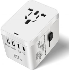 Adaptateur Prise Universelle, avec PD35W+2 USB C+2 USB+1 Prise AC, 6 in1 Adaptateur Universel de Voyage France vers Anglaise UK,USA, EU, AU,Chine Japon Tha&iuml;lande&iquest; 224+ Pays - Neuf