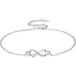 Femme Bracelet Argent Sterling 925 Réglable Pendentif Coeur Bijoux Cadeaux Noël D'anniversaire Pour Femmes Filles Soeurs (17+4 Cm) - Neuf