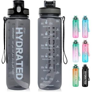 Bouteille D'eau,Grand Bec Pour Une Gorgée/Paille Amovible Pour Siroter,Marqueur De Temps Anti-Rayures Pour Une Hydratation Motivationnelle,Résistant Aux Chutes/Sans Bpa.[B418] - Neuf