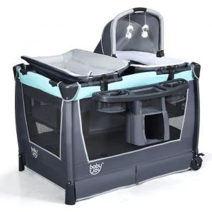 Costway 6 En 1 Lit Parapluie Bébé Avec Matelas,Barre Détachable Avec Auvent Réglable,2 Jouets Musical Et Sac Transport 0-3 Ans Vert - Neuf