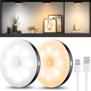 Lot De 2 Veilleuses Avec D&eacute;tecteur De Mouvement,Lampe Led Rechargeable Usb &Agrave; Trois Couleurs,Lumiere Detecteur De Mouvement Interieur Pour &Eacute;clairage D'escalier,Chambre,Cuisine.Noir - Neuf