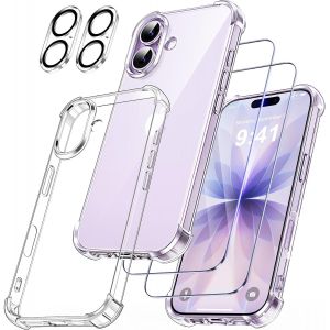 5 En 1 Coque Pour Iphone 17 Avec 2 Verre Tremp&eacute; Et 2 Cam&eacute;ra Protecteur, [Coussin D'Air Int&eacute;gr&eacute;] Antichoc Antirayures Bumper Protection Housse Pour Iphone 17 6.3"", Transparent - Neuf
