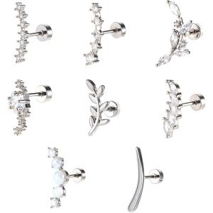 Kal-Piercing H&eacute;lix, 16 G - En Acier Inoxydable - Dos Plat - Strass - Neuf
