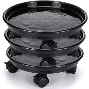 KALANKA-3 Pcs Support de Pot de Fleurs à Roues, 30cm Support Roulant Plantes, Support pour Plante avec Roue pour Plantes d'intérieur et d'extérieur, capacité de Charge 56kg (Noir) - Neuf