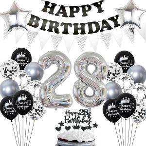 ChicSlick-Noir Argent Décoration 28 Ans Anniversaire,Ballon 28 Ans Anniversaire Argent Noir,Ballon 28 Ans Anniversaire Femme,Décoration Fête 28 Ans,Décoration Anniversaire 28 Ans Homme Noir [X376] - Neuf