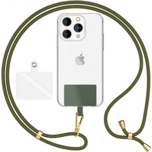 Kal-Holdme Air Lanière Universelle Avec Pad, Tour De Cou Pour Étui De Téléphone Portable, Bande Avec Mousqueton En Métal (Or), Chaine Cordon Réglable 160 Cm, Lanyard Sangle, Couleur:Olive Vert - Neuf