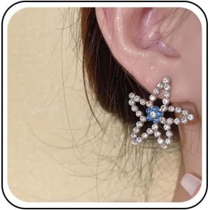 Kal-Boucles D'oreilles Cristal Creuses Argent Grandes Boucles D'oreilles Strass Étoiles Boucles D'oreilles Saphir Étoiles De Mer Boucles D'oreilles Cristal Cz Bleu Bijoux Pour Femmes - Neuf