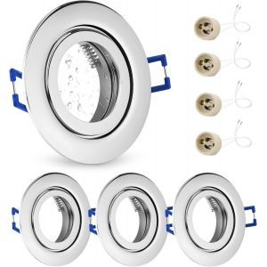 ERYI-4X Spot Led Encastrable 230V Ip44 Cadre Avec Douille Gu10, Spots De Plafond En Aluminium Chrome Brossé, Rond Plat Spots Salle De Bain Spot Cadre D'Encastrement 68Mm Pour Extérieur- Intérie - Neuf