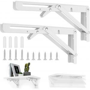 Lot De 2 Consoles Pliantes Pour Charges Lourdes - 25 X 11,5 Cm - Roulement De 35 Kg - En Acier Inoxydable - Pour La Maison, Le Bureau - Montage Mural - Neuf
