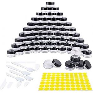 60 Pi&egrave;ces Pots Cosm&eacute;tiques Vide en Plastique Clair De Voyage Conteneurs Cosm&eacute;tiques Pot &Eacute;chantillon avec Mini Spatule et &eacute;tiquette pour Lotion,Cr&egrave;me,Maquillage (5g/5ml,Noir) - Neuf
