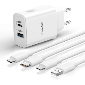 20W Chargeur Rapide Iphone, 2Ports Chargeur Usb C + 2X C&acirc;ble 2M Usb A+Usb C Vers Lightning Chargeur Secteur Qc 3.0 Compatible Avec Iphone 12 Pro/Mini 13 Pro/Mini 11 Ipad Pro/Mini Airpods - Neuf