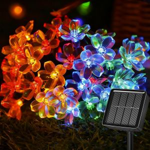 TRAHOO-Guirlande Lumineuse Solaire Fleur Jardin, 10M 100LED Etanche IP65 Lumi&egrave;res Florales 8 Modes Guirlande Lumineuse Ext&eacute;rieure pour Jardin Patio Balcon F&ecirc;te Mariage Patio No&euml;l - Neuf