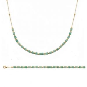 Collier - Bijouxia - Empierr&eacute; - Quartzite Vert - Plaqu&eacute; Or 18 Carats - 45 Cm - Neuf