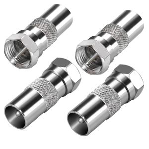 Adaptateur d'antenne TV F m&acirc;le vers TV m&acirc;le connecteur coaxial prise F vers prise TV couplage coaxial pour c&acirc;ble coaxial, c&acirc;ble satellite, c&acirc;ble d'antenne connecteur &agrave; vis de type F 4 pi&egrave;ces - Neuf