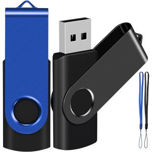 Lot De 2 Cl&eacute;s Usb De 4 Go Avec Cordon Gratuit (Noir Et Bleu) - Neuf