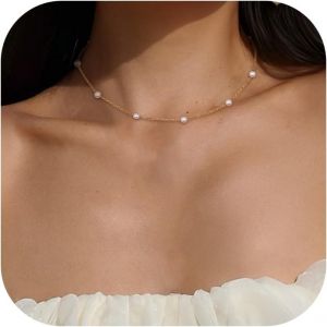 Asas-Adramata Collier Perle Femme Collier 18k Plaqué Or Collier Ras De Cou Femme Choker Collier Simples 4mm Perle Collier Or/Argent Bijoux De Perles Pour Femmes Filles - Neuf