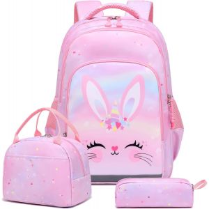 Cartable Primaire Lapin Enfant Sac à Dos Fille Sac école Sacs à Dos Enfant Filles Sac Scolaire Sets + Isotherme Panier Repas + Trousse - Neuf