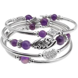 Bohemian Layered Bracelets Bangle Chakra Beaded Natural Stone Bracelet Silver Layered Bracelet Costume Jewellery Gifts For Women Friends Ladies - Neuf