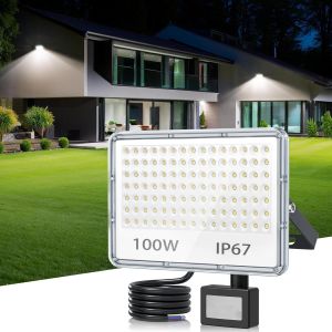 Dgbcz-Projecteur Led Exterieur Detecteur De Mouvement 100w, Spot Led Extérieur Detecteur De Mouvement 10000lm 6500k, Ip67 Etanche Éclairage De Sécurité Pour Jardin, Patio, Garage, Entrée - Neuf